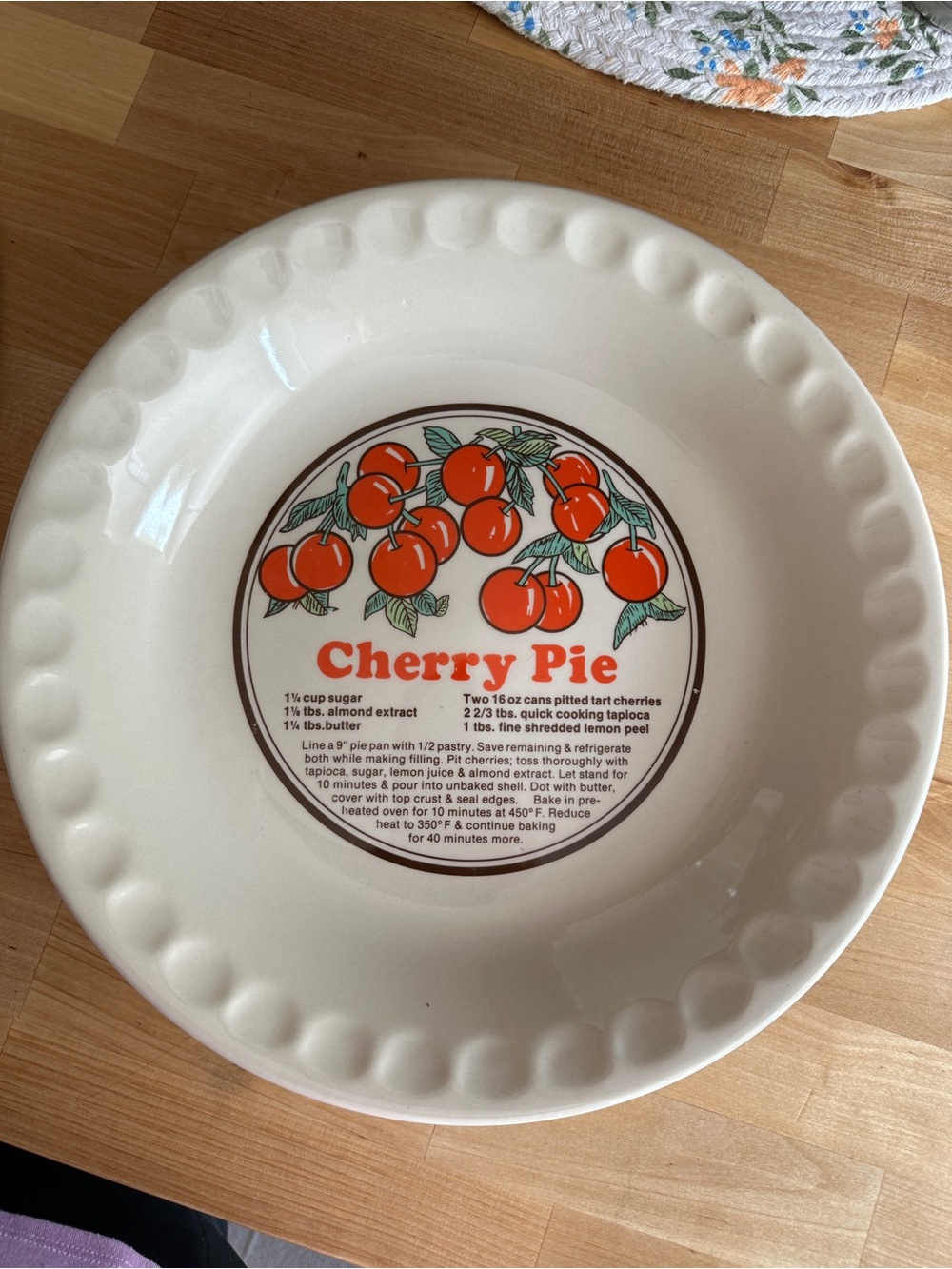 Vintage Cherry Pie Ceramic Pie Plate - Sunnycraft